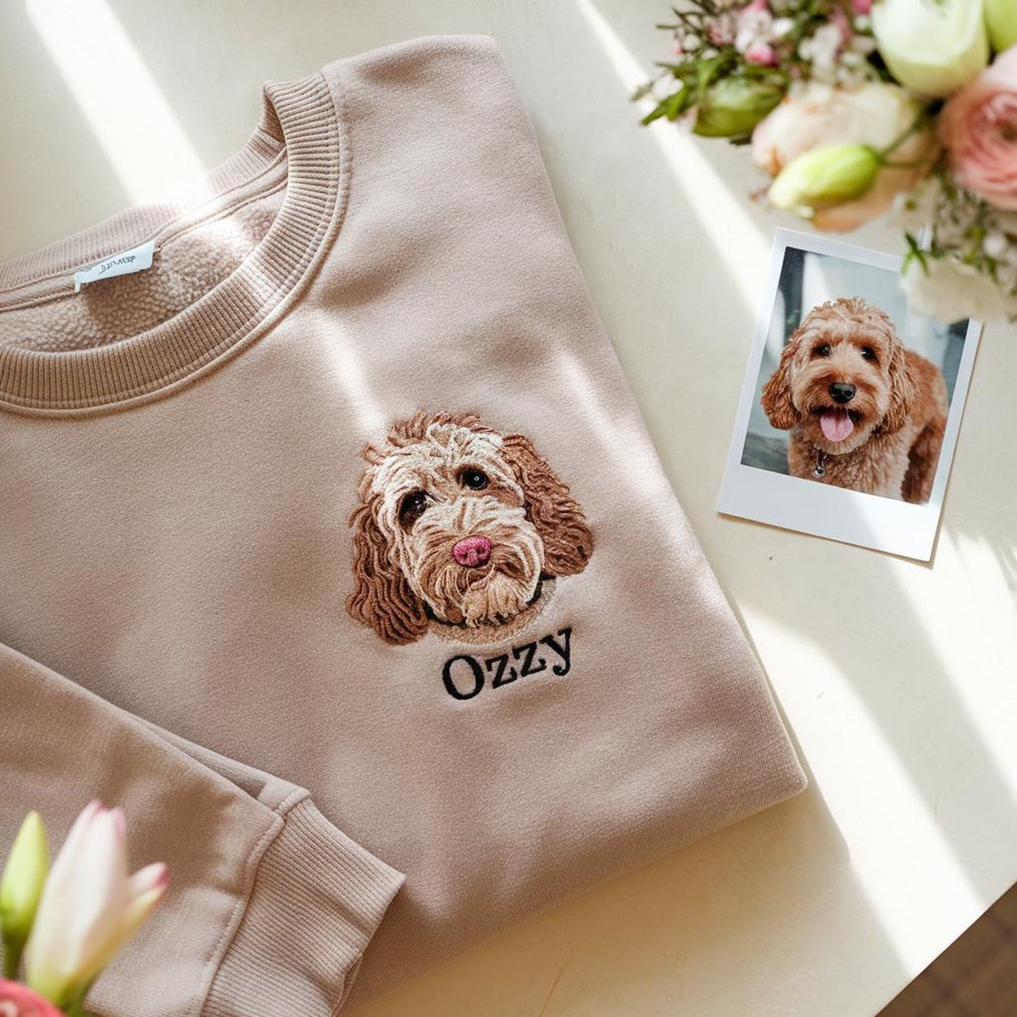 Personalized pet portrait embroidered sweatshirt, personalized dog or cat sweater with name, gift for animal lovers, memorial embroidered sweater