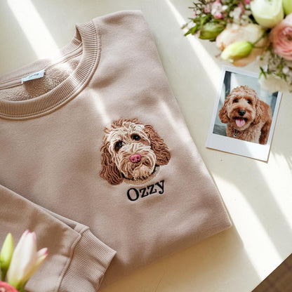 Personalized pet portrait embroidered sweatshirt, personalized dog or cat sweater with name, gift for animal lovers, memorial embroidered sweater