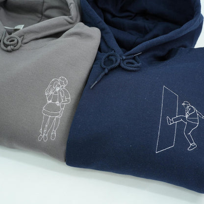 Embroidered Couple Portrait Hoodie, Customized Sweatshirt from Photo, Thoughtful Personalized Gift