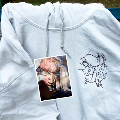 Embroidered Couple Portrait Hoodie, Customized Sweatshirt from Photo, Thoughtful Personalized Gift