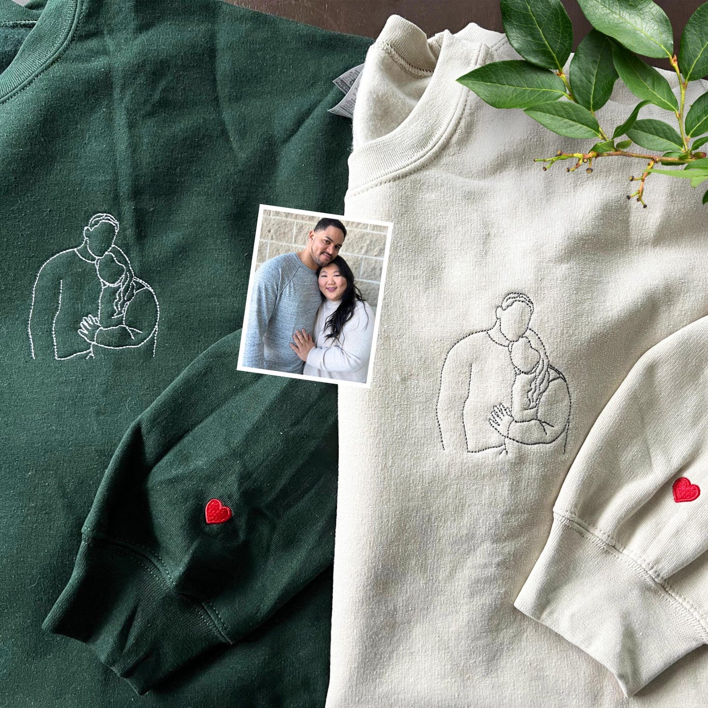 Embroidered Couple Portrait Hoodie, Customized Sweatshirt from Photo, Thoughtful Personalized Gift
