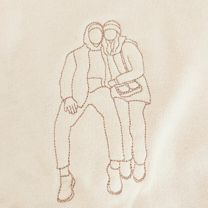 Embroidered Couple Portrait Hoodie, Customized Sweatshirt from Photo, Thoughtful Personalized Gift