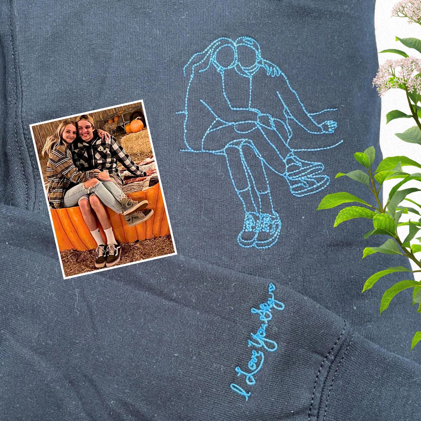 Embroidered Couple Portrait Hoodie, Customized Sweatshirt from Photo, Thoughtful Personalized Gift