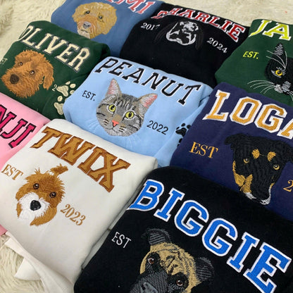 Pet Photo Embroidery Hoodie, Personalized Dog Sweater, Cat Embroidery Crewneck, Dog Mom, Cat Lover Gift, Pet Owner Gift