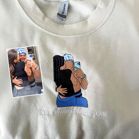 Custom Embroidered Sweatshirt from Your Photo, Personalized Couple Portrait Hoodie for Him & Her