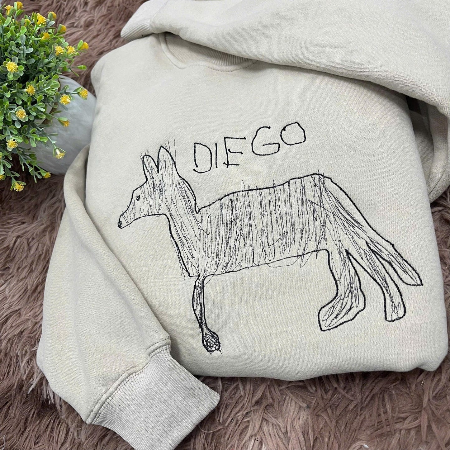 Custom Embroidered Family Portrait Sweatshirt - Personalized Kids' Drawing to Wearable Gift for Mom, Dad, Grandma - Outline Crewneck Hoodie