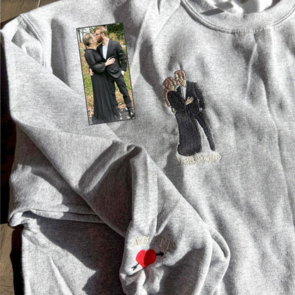Custom Embroidered Sweatshirt from Your Photo, Personalized Couple Portrait Hoodie for Him & Her