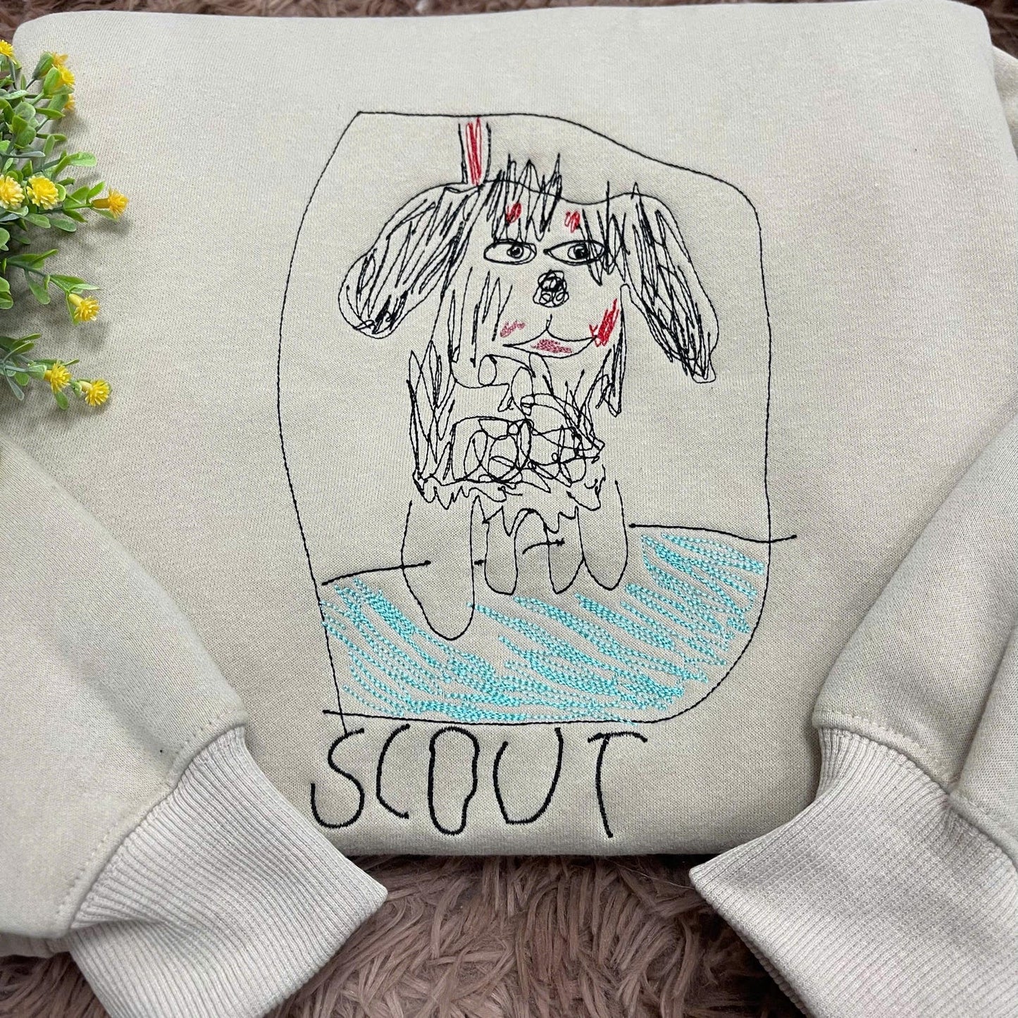Custom Embroidered Family Portrait Sweatshirt - Personalized Kids' Drawing to Wearable Gift for Mom, Dad, Grandma - Outline Crewneck Hoodie