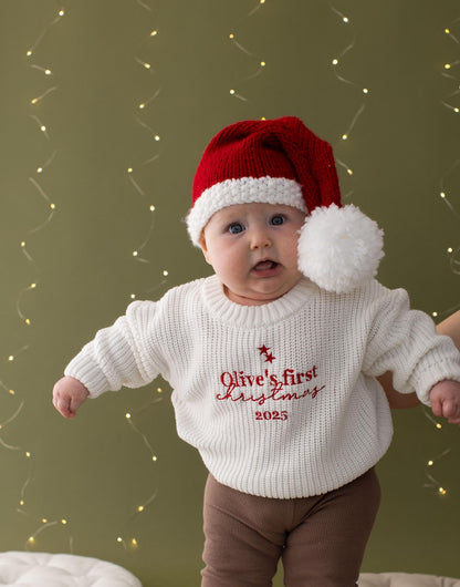 My First Christmas Embroidered Baby Jumper - Personalized Knitted Keepsake Romper