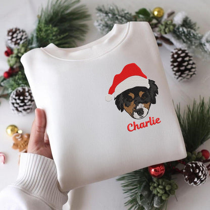 Personalized Santa Hat Pet Hoodie: Embroidered Photo Gift for Dog and Cat Lovers