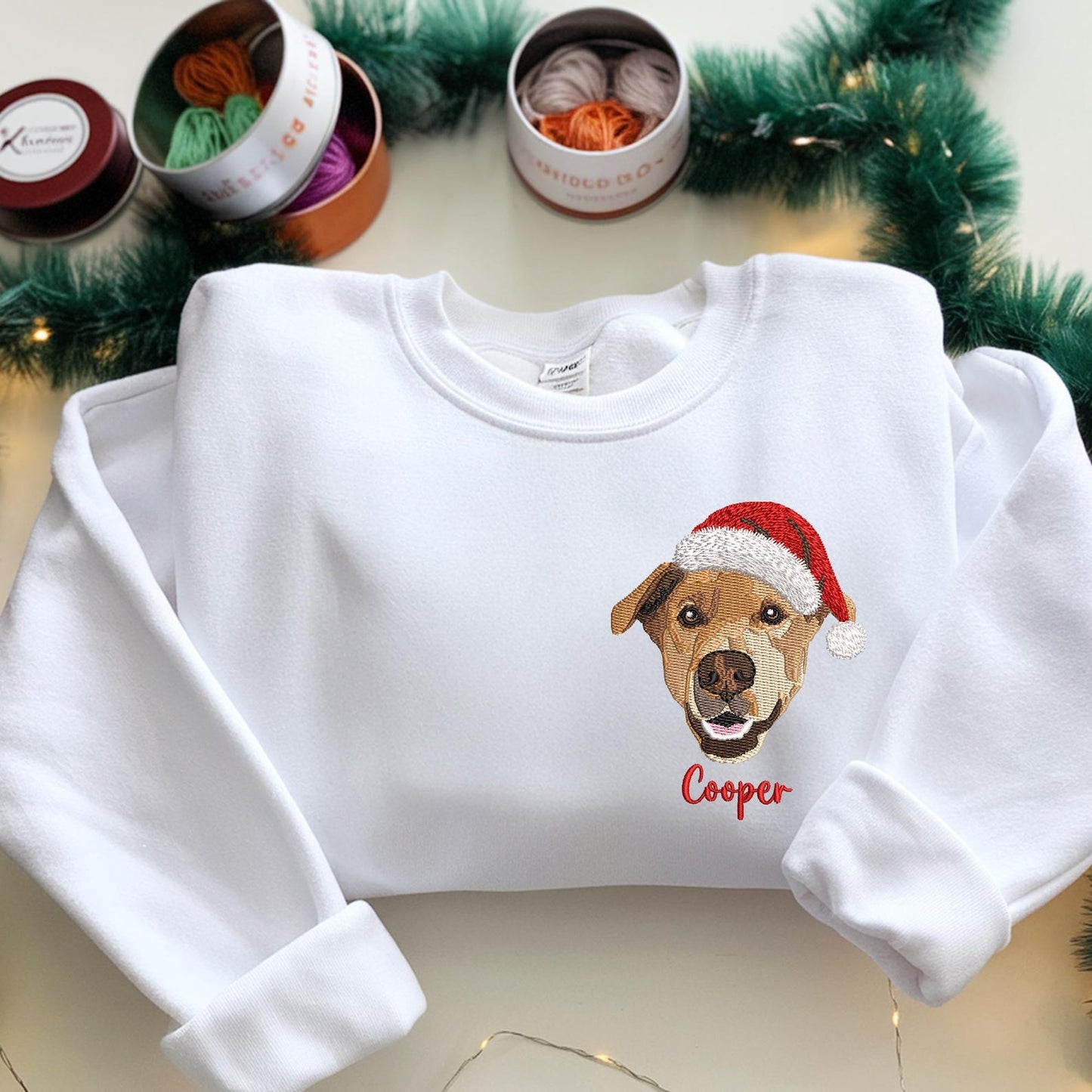 Personalized Santa Hat Pet Hoodie: Embroidered Photo Gift for Dog and Cat Lovers
