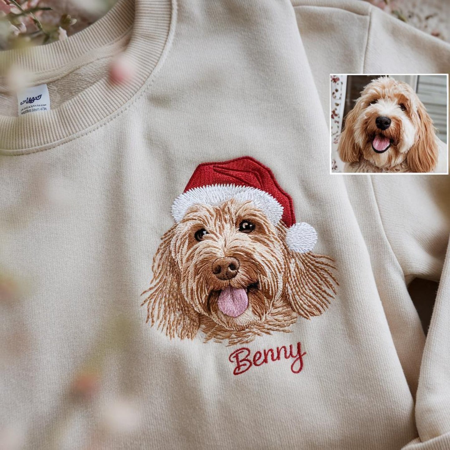 Personalized Santa Hat Pet Hoodie: Embroidered Photo Gift for Dog and Cat Lovers