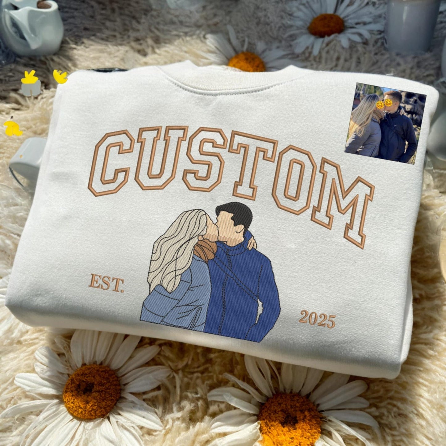 Couple Face Embroidered Hoodie, Custom Photo to Sweatshirt, Personalized Anniversary Gift Idea