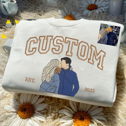 Couple Face Embroidered Hoodie, Custom Photo to Sweatshirt, Personalized Anniversary Gift Idea