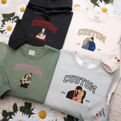 Couple Face Embroidered Hoodie, Custom Photo to Sweatshirt, Personalized Anniversary Gift Idea