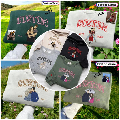 Custom Embroidered Portrait Hoodie - Personalized Couple Photo Sweatshirt, Unique Matching Gift
