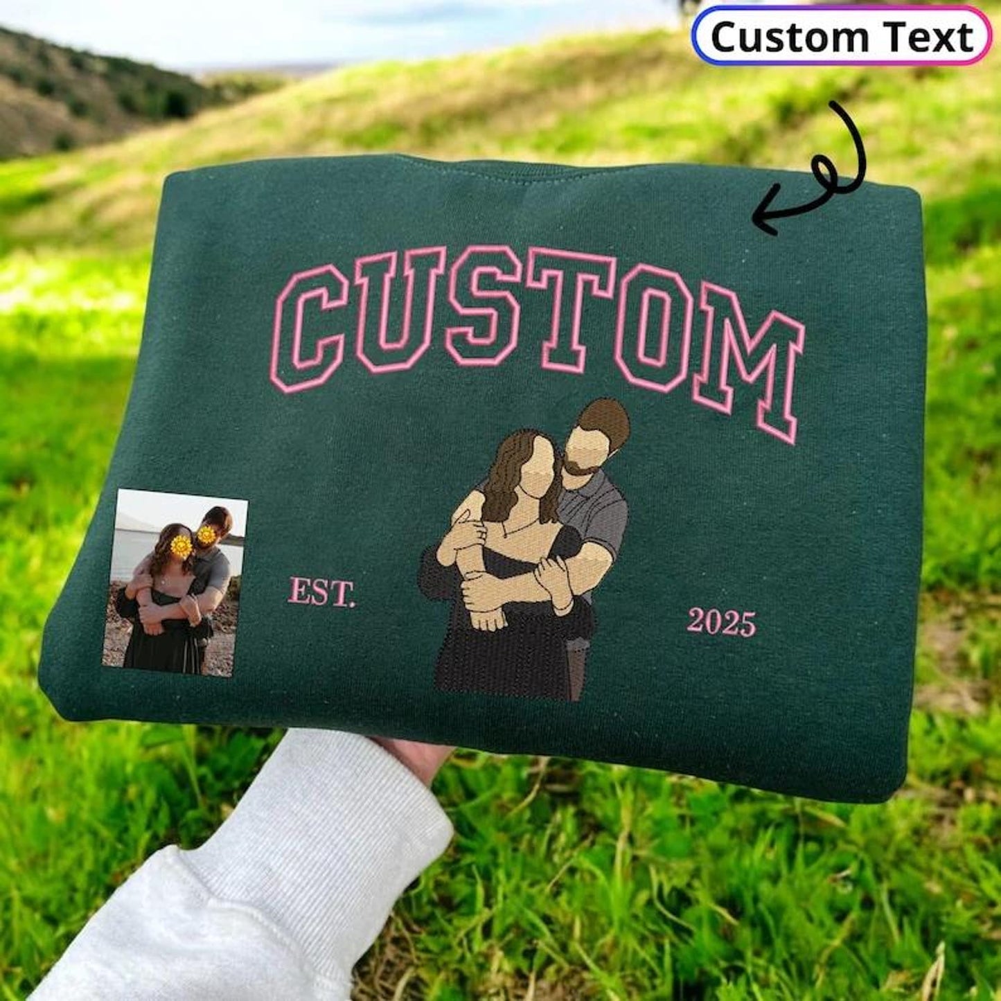 Custom Embroidered Portrait Hoodie - Personalized Couple Photo Sweatshirt, Unique Matching Gift