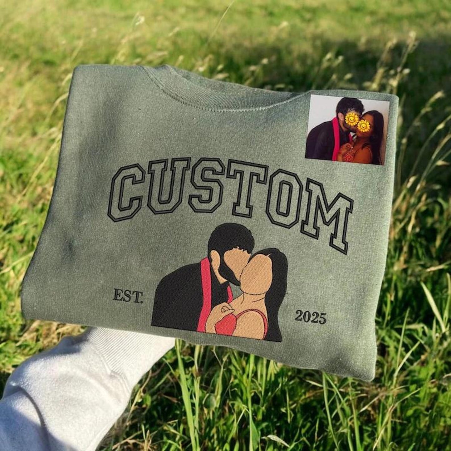 Custom Embroidered Portrait Hoodie - Personalized Couple Photo Sweatshirt, Unique Matching Gift