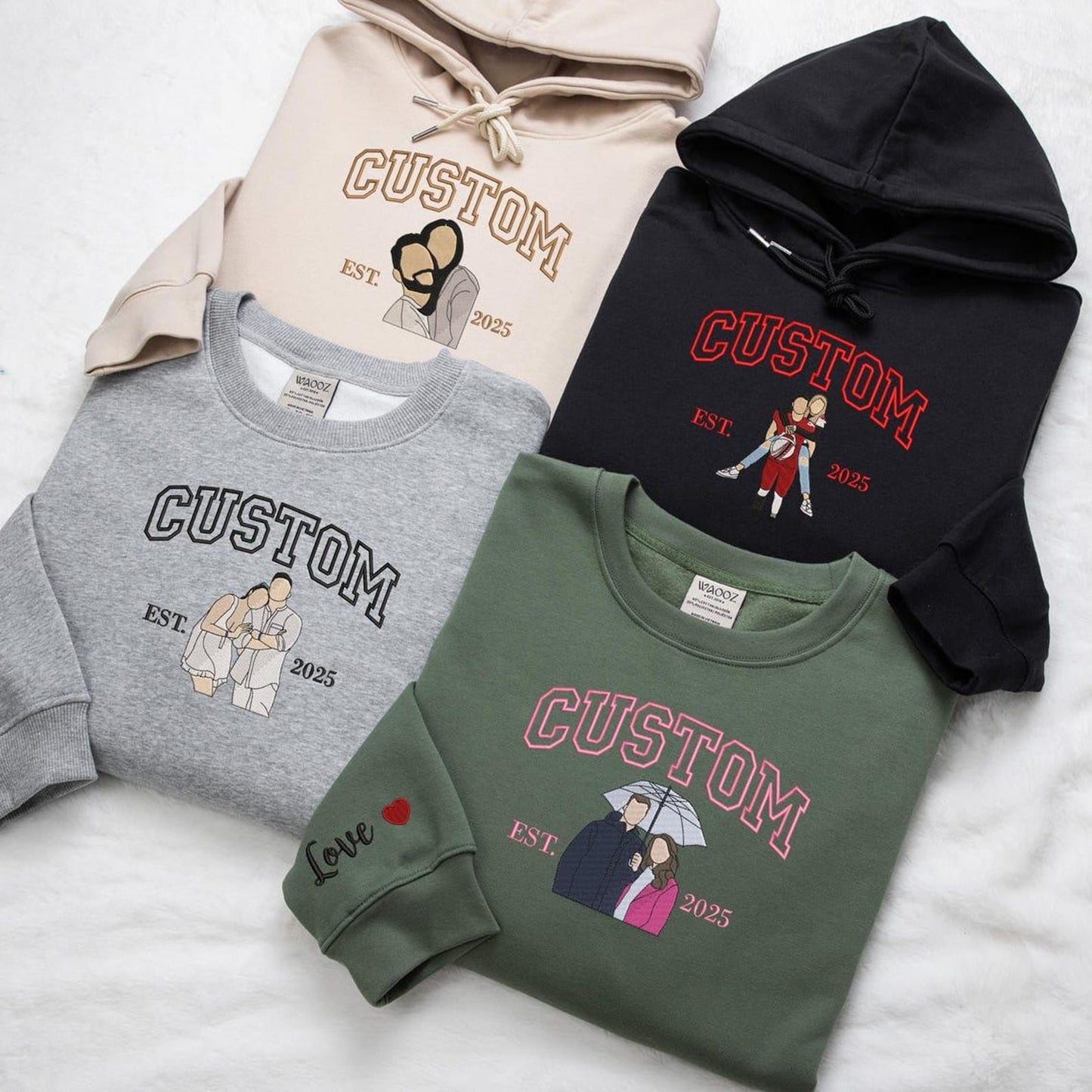 Custom Embroidered Portrait Hoodie - Personalized Couple Photo Sweatshirt, Unique Matching Gift