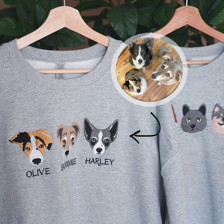 Embroidered Pet Portrait Organic Sweatshirt | Custom Pet Portrait Organic Hoodie