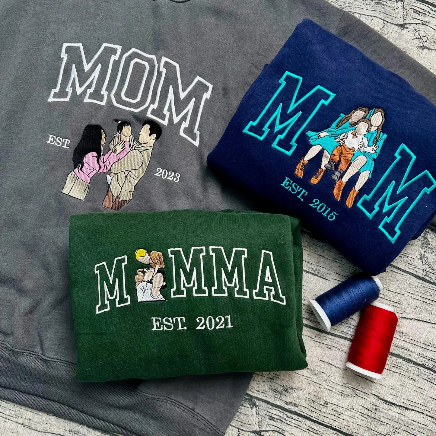 Mama's Custom Portrait Sweatshirt – Embroidered Mother's Day Gift, Available in All Sizes
