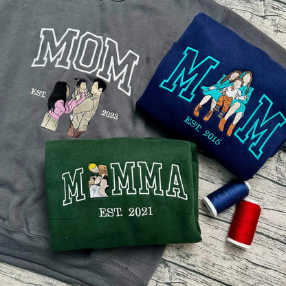 Mama's Custom Portrait Sweatshirt – Embroidered Mother's Day Gift, Available in All Sizes