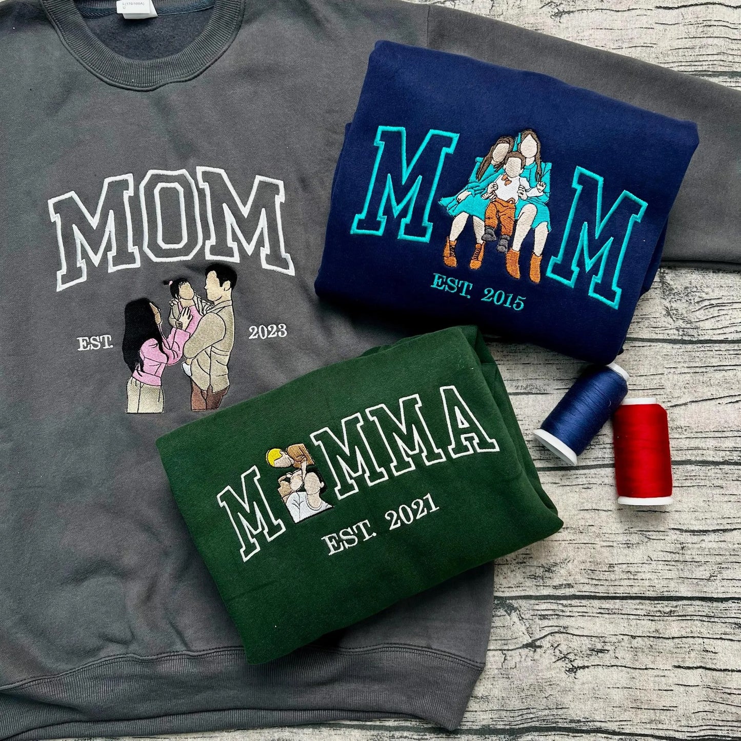 Mama's Custom Portrait Sweatshirt – Embroidered Mother's Day Gift, Available in All Sizes