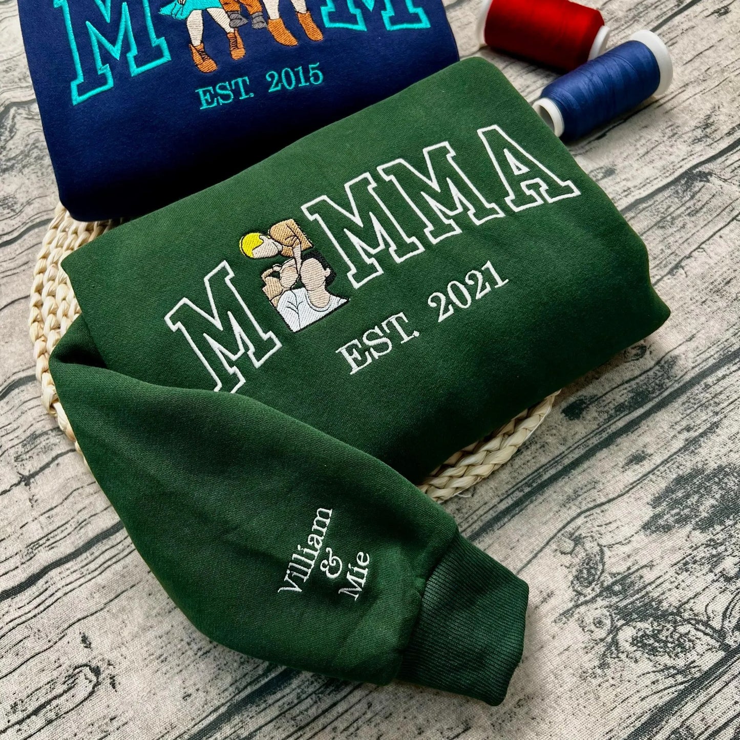 Mama's Custom Portrait Sweatshirt – Embroidered Mother's Day Gift, Available in All Sizes