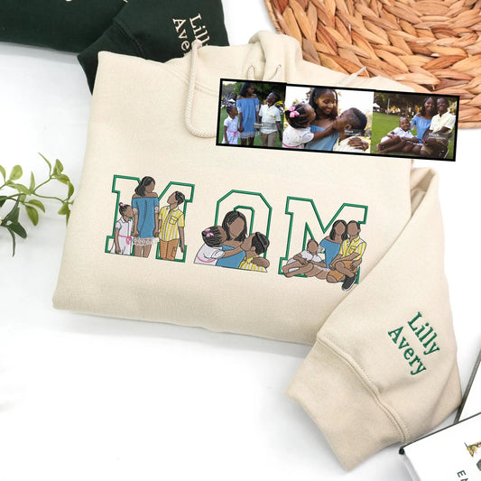 Mom's Custom Photo Embroidery Hoodie – Best Mother's Day Gift Ever, Personalized with Love
