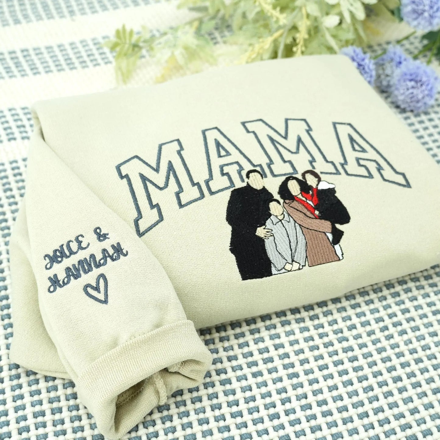 Mother's Day Gift for Mom – Custom Embroidered Sweatshirt with Kids' Portraits or Names