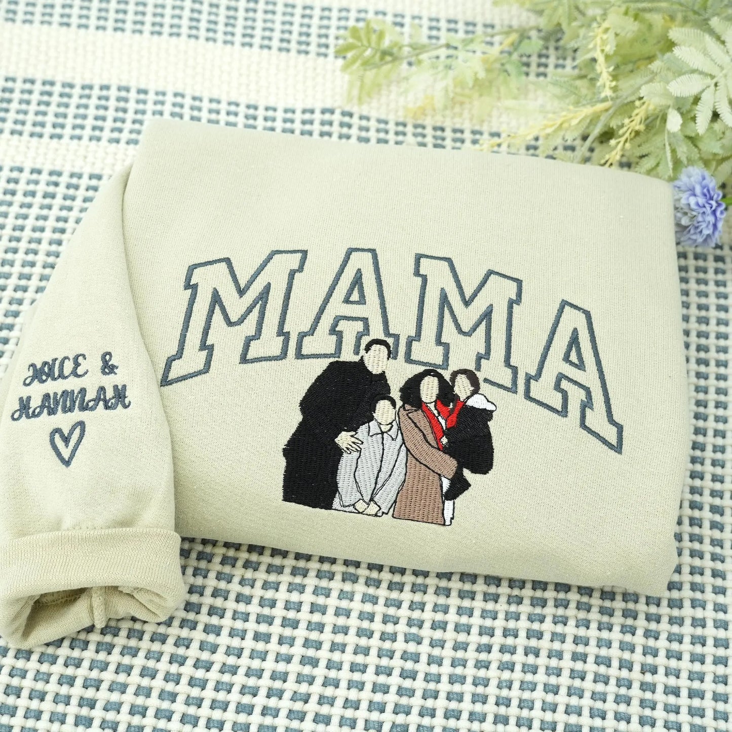 Mother's Day Gift for Mom – Custom Embroidered Sweatshirt with Kids' Portraits or Names
