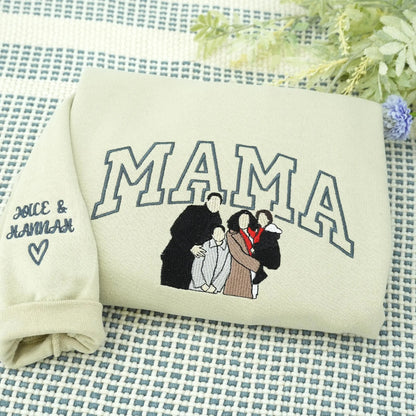 Mother's Day Gift for Mom – Custom Embroidered Sweatshirt with Kids' Portraits or Names