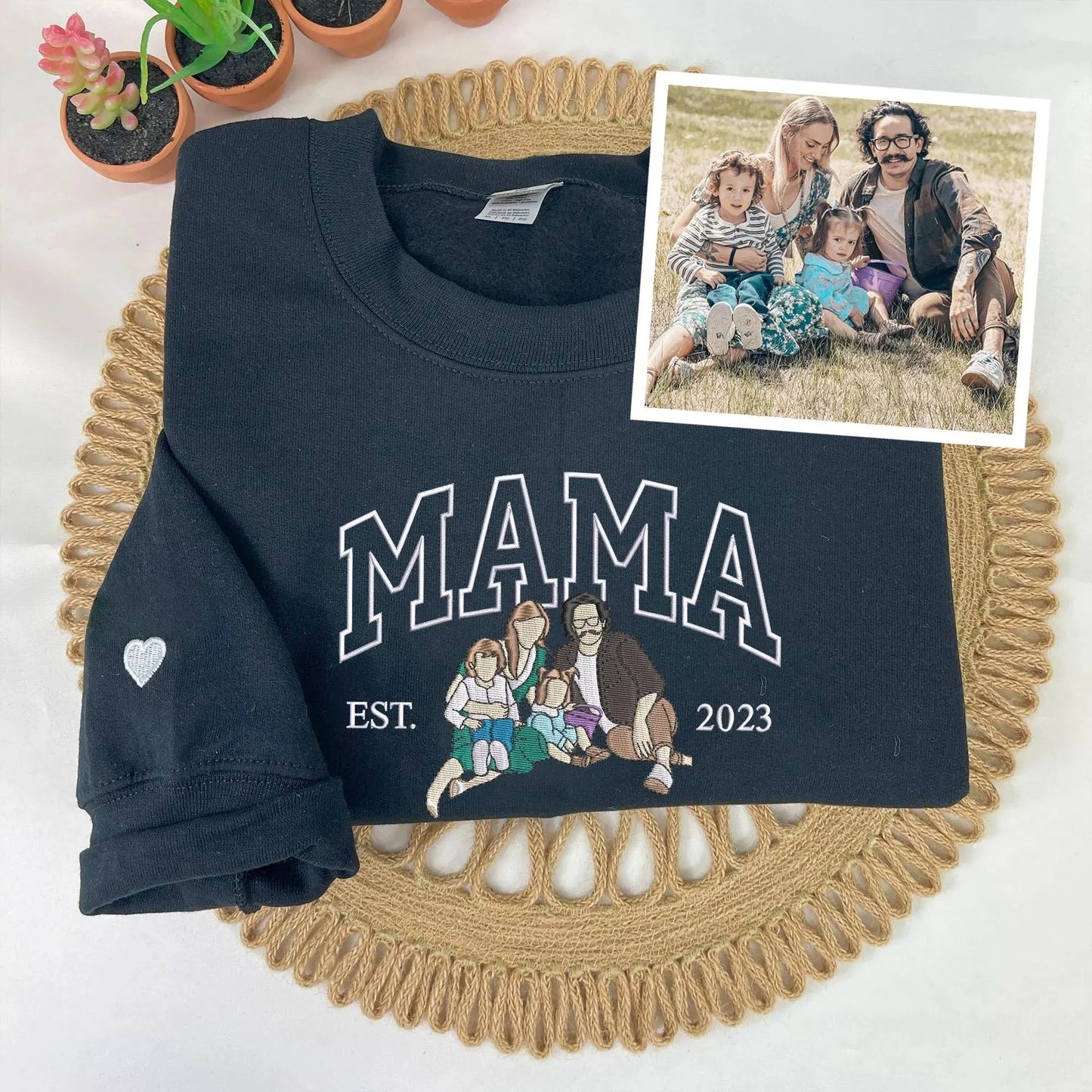 Mother's Day Gift for Mom – Custom Embroidered Sweatshirt with Kids' Portraits or Names