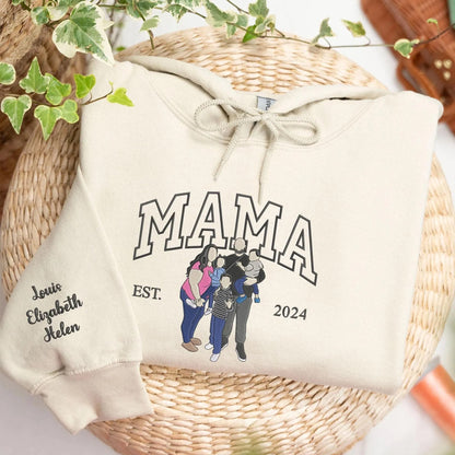 Mother's Day Gift for Mom – Custom Embroidered Sweatshirt with Kids' Portraits or Names
