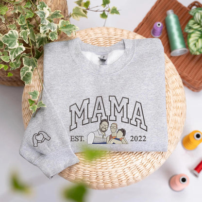 Mother's Day Gift for Mom – Custom Embroidered Sweatshirt with Kids' Portraits or Names