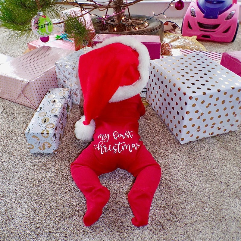 Baby's First Christmas Keepsake Romper - Personalized Soft Long Sleeve Bodysuit