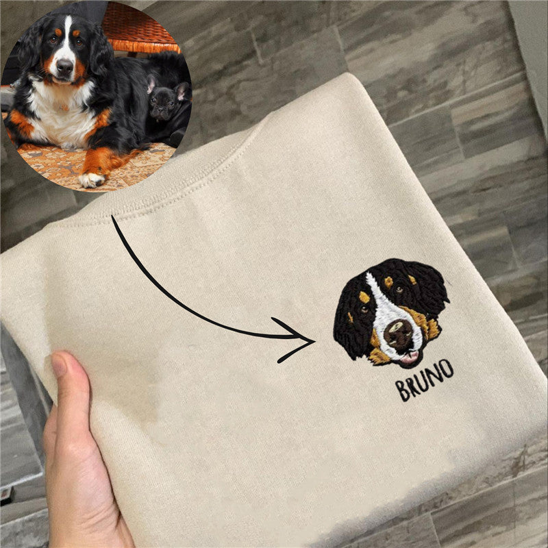 Custom Pet Embroidered Gifts For Pet Lover Custom Pet Face and Pet name Sweatshirt