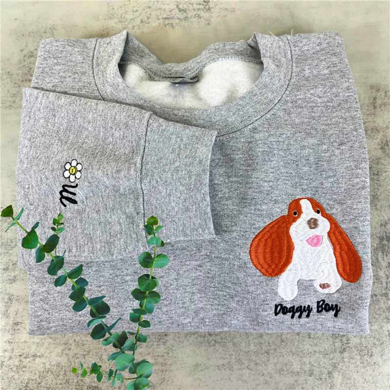 Custom Pet Embroidered Gifts For Pet Lover Custom Pet Face and Pet name Sweatshirt