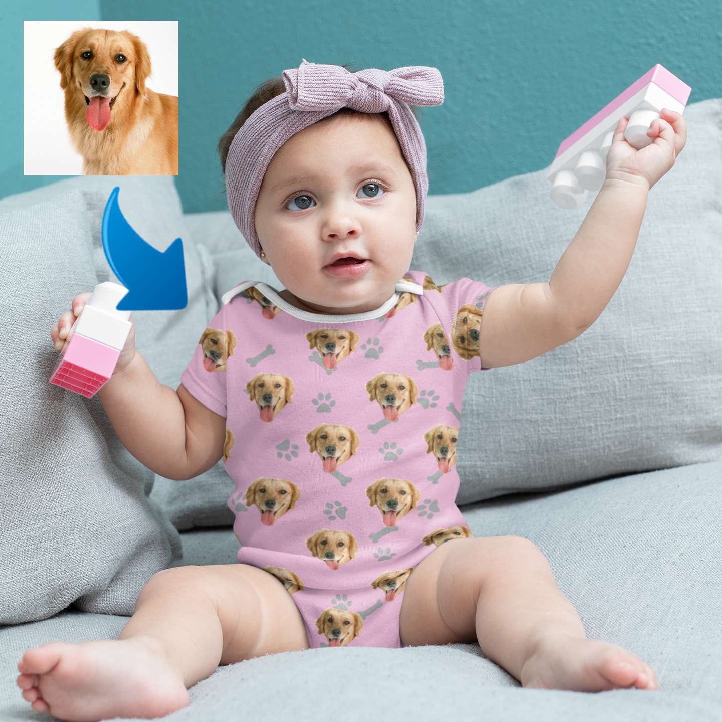 Custom Photo Baby Bodysuit Heart Dog Footprint Mother's Day Gift